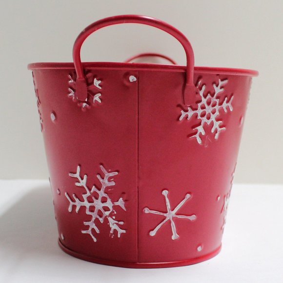 Metal Red White & Black Winter Christmas Basket Tin with Handles by Celebrate It - Picture 6 of 14
